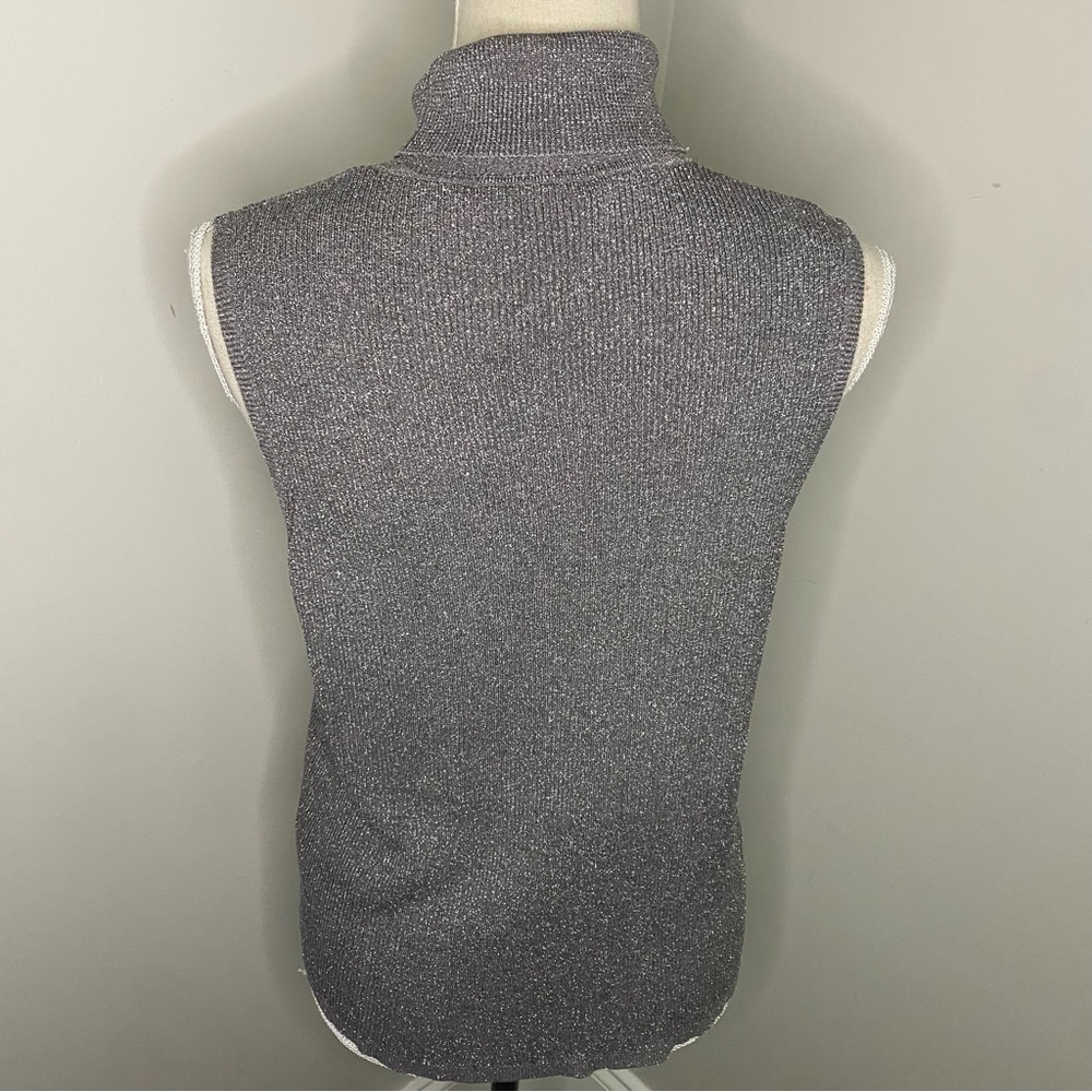 August Silk shimmer silver gray turtleneck sleeveless silk sweater size Large/XL - Picture 4 of 7